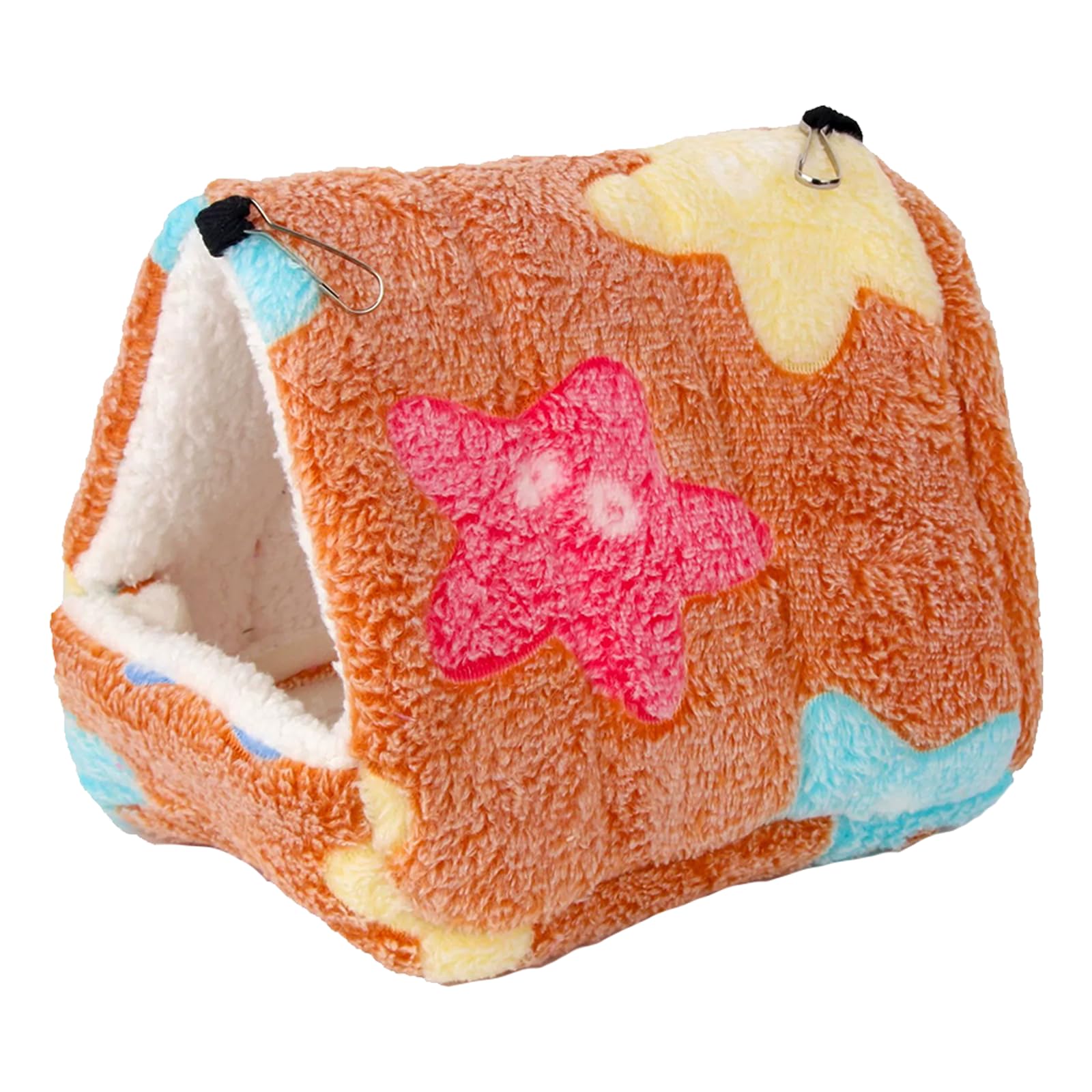 WanFengXue Small Pet Hanging Hammock Nest (17 * 15cm) - Cozy Plush Hideout for Hamsters Guinea Pigs Rats Small Birds, Soft Plush Lining, Warm Cave, Washable, Cage Toy (Brown Starfish)