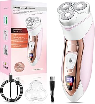 Electric Razors for Women, Rechargeable Painless Shaver for Women,LED Display Wet & Dry Waterproof Electric Razors for Body Face Legs Underarms and Bikini Area,Pop-Up Trimmer Light Pink