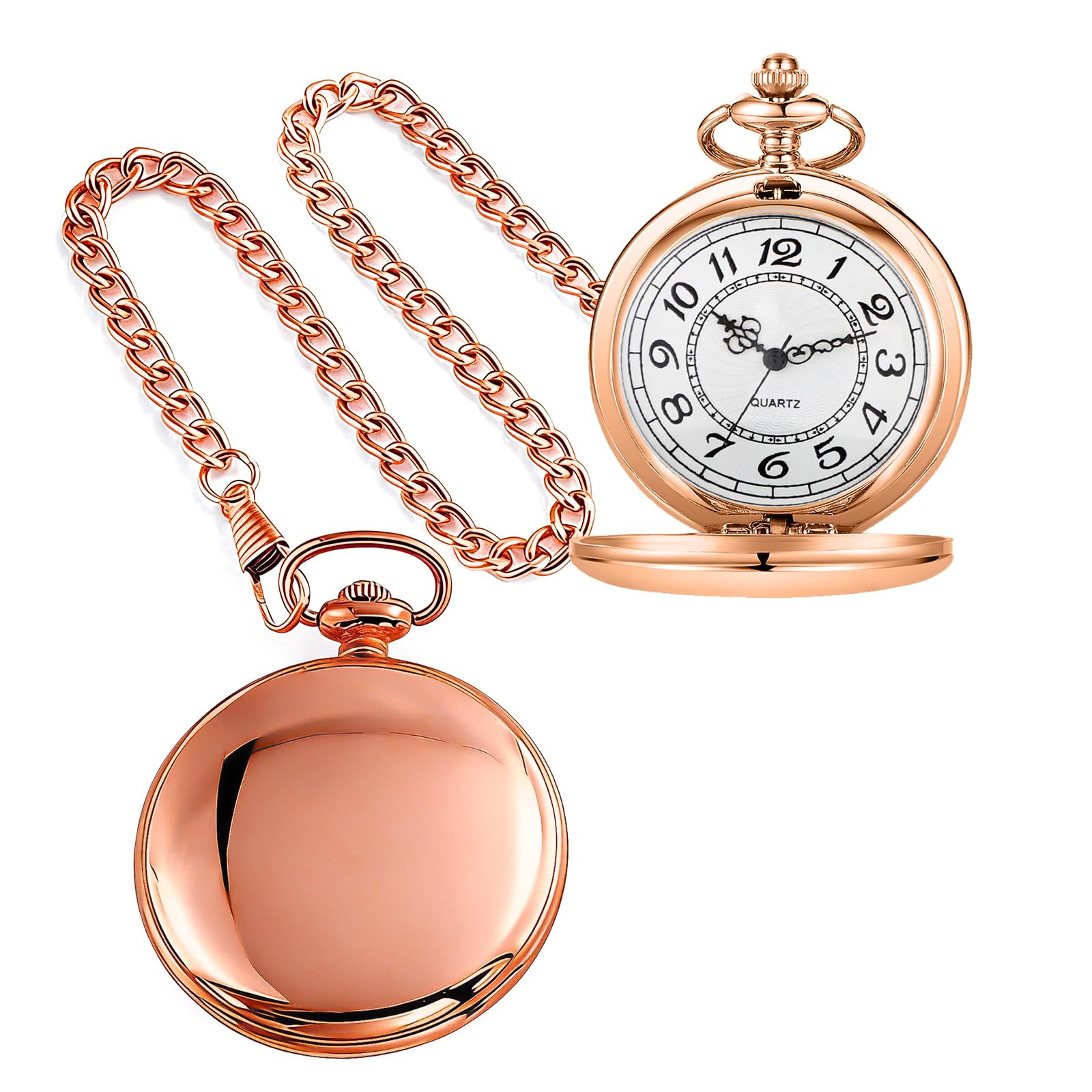 Smooth Pocket Watch Alloy Steel Quartz Roman/Arabic Numerals with 37cm Chain for Father's Day Xmas Best Gifts