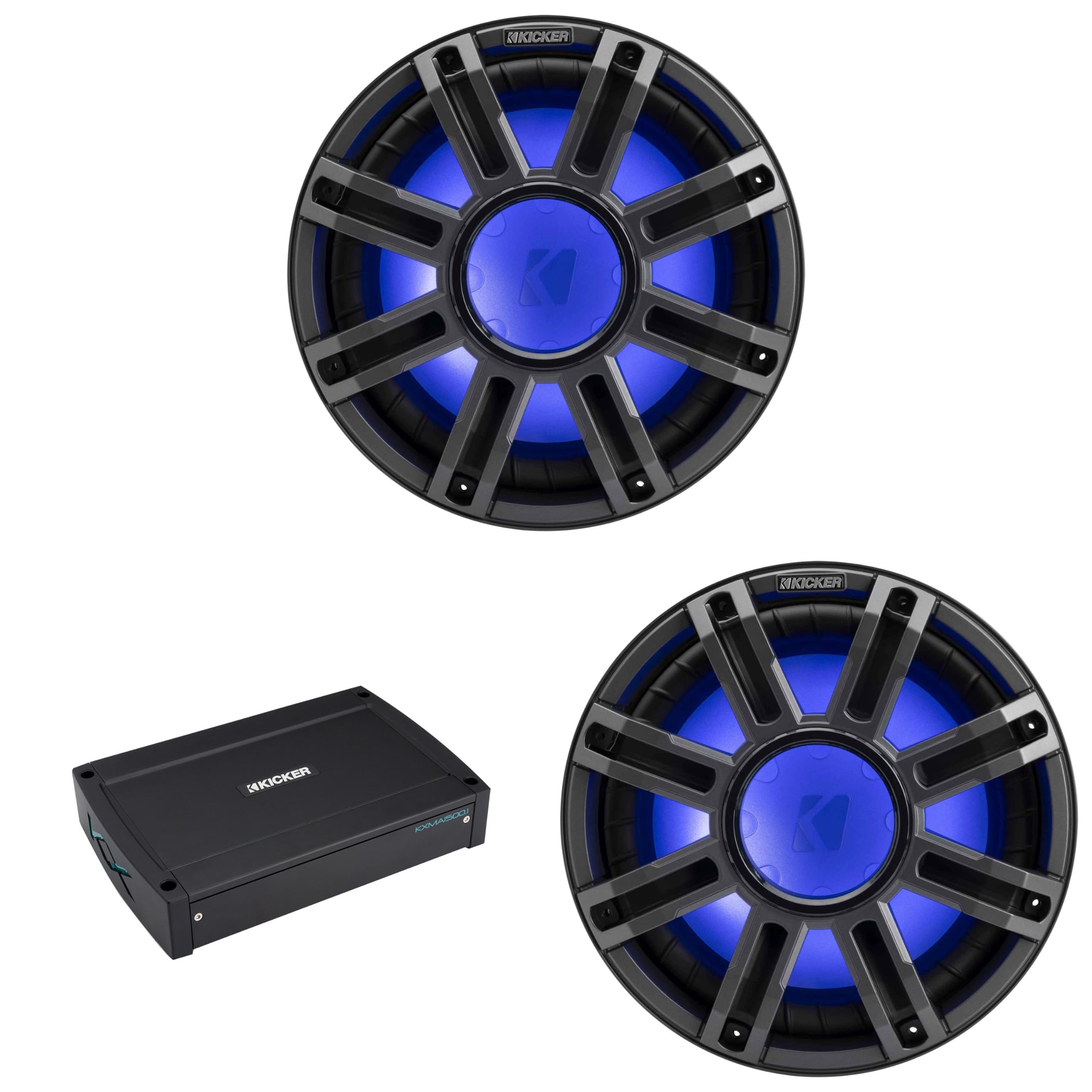 Kicker (2) 51MWF124 - MWF 12-Inch Premium Marine Subwoofer (Free-air) 4-ohm & 51KXMA15001 Marine Amp Bundle