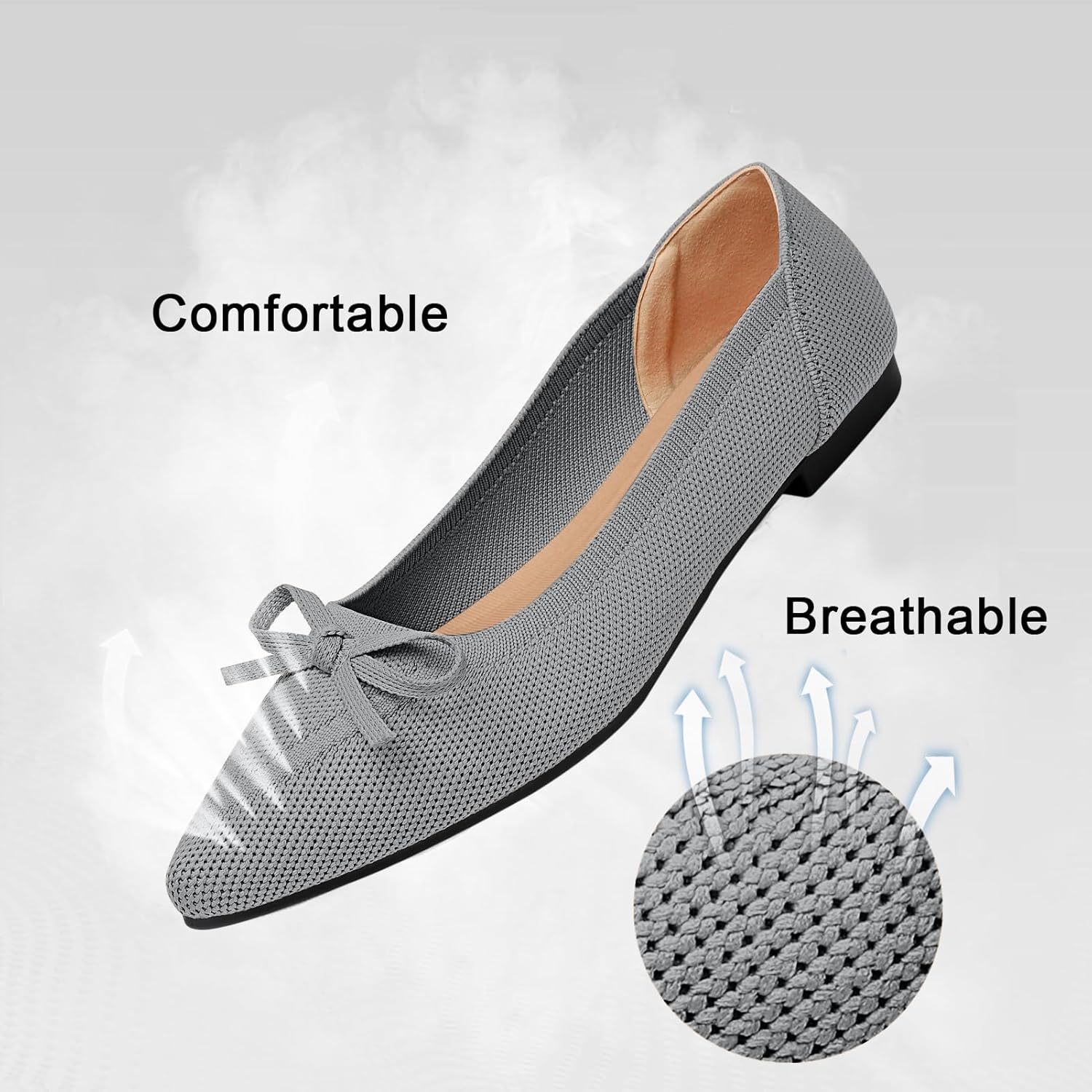 Women's Flats Pointed Toe Bow Knit Ballet Shoes Comfortable Dressy Mesh Slip On Flat - Image 4