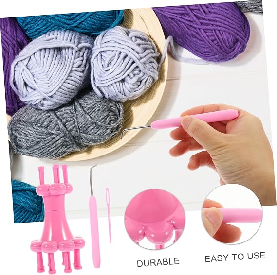 GARIOUANS Plastic Knitting Spool Loom Rope Knitter Tool with Needle and Crochet Hook, Easy-to-use Yarn Wool Knitter for DIY Knitting Bracelets and Home Crafts