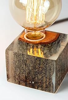 Blue Resin Table Lamp, Epoxy Resin Edison Lamp, Handmade Rustic Resin Table Lamp, Epoxy Edison Desk Lamp, Wood and Resin Lamp