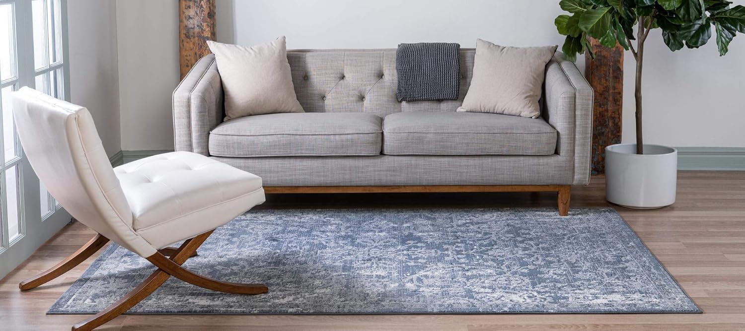 Rugs.com Oregon Collection Rug – 8' x 10' Blue Low-Pile Rug Perfect for Living Rooms, Large Dining Rooms, Open Floorplans