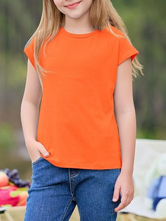 Imily Bela Girls Short Sleeve T Shirts Crew Neck Cap Sleeve Tank Tops Casual Loose Summer Shirt Kids 5-14 Years