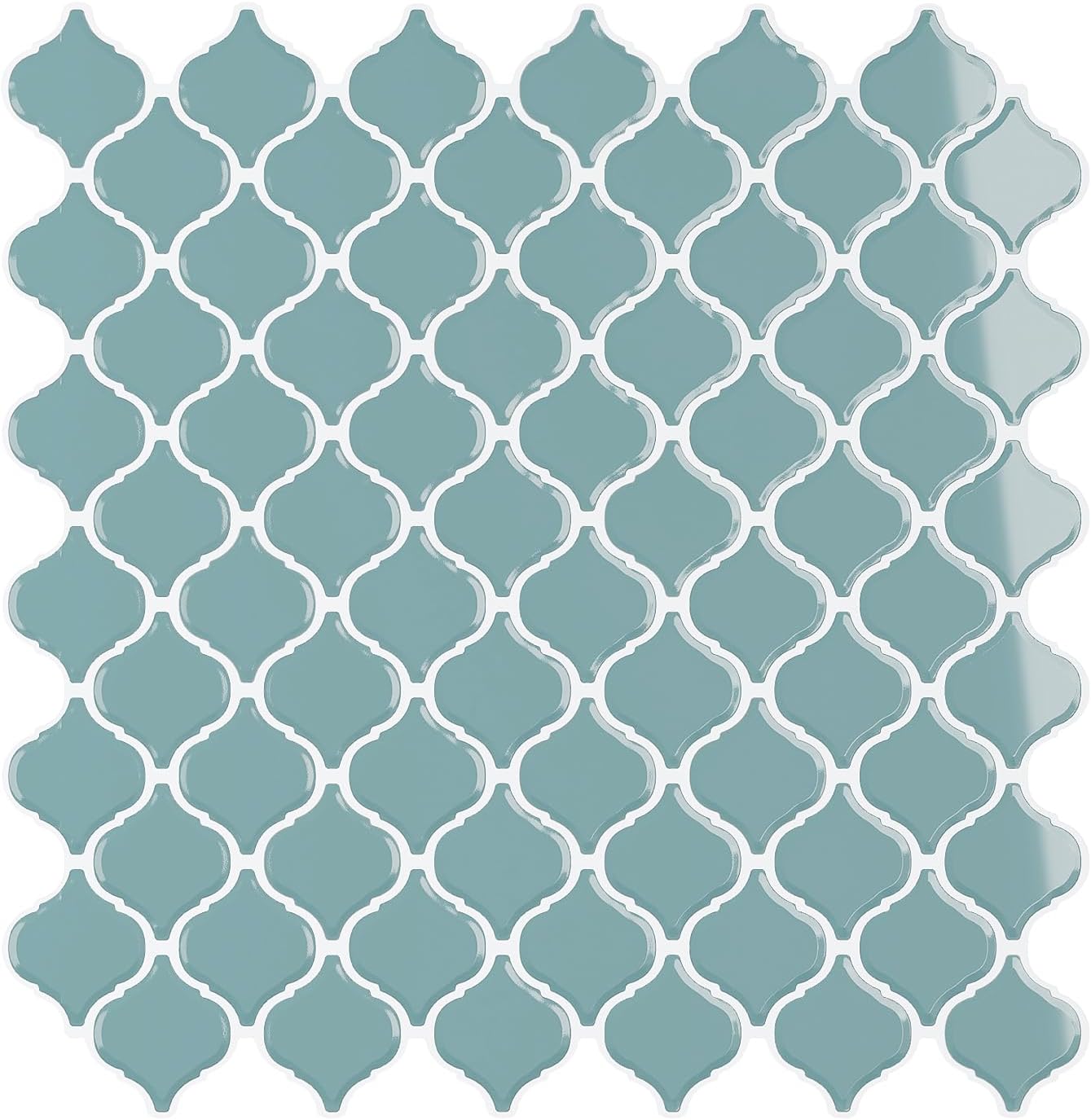 VEELIKE Light Teal Arabesque Peel and Stick Backsplash for Kitchen Wall 12 Sheets 12''x12'' Moroccan Tile Stickers Renter Friendly Self Adhesive Back Splash Stick on Tiles for Bathroom Laundry Room RV Box of 12 Tiles