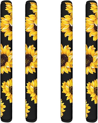 Vista 11 de 4 fundas para manija de puerta de refrigerador con flores marrones, lavables, antideslizantes, para nevera, horno, mantener alejadas las huellas