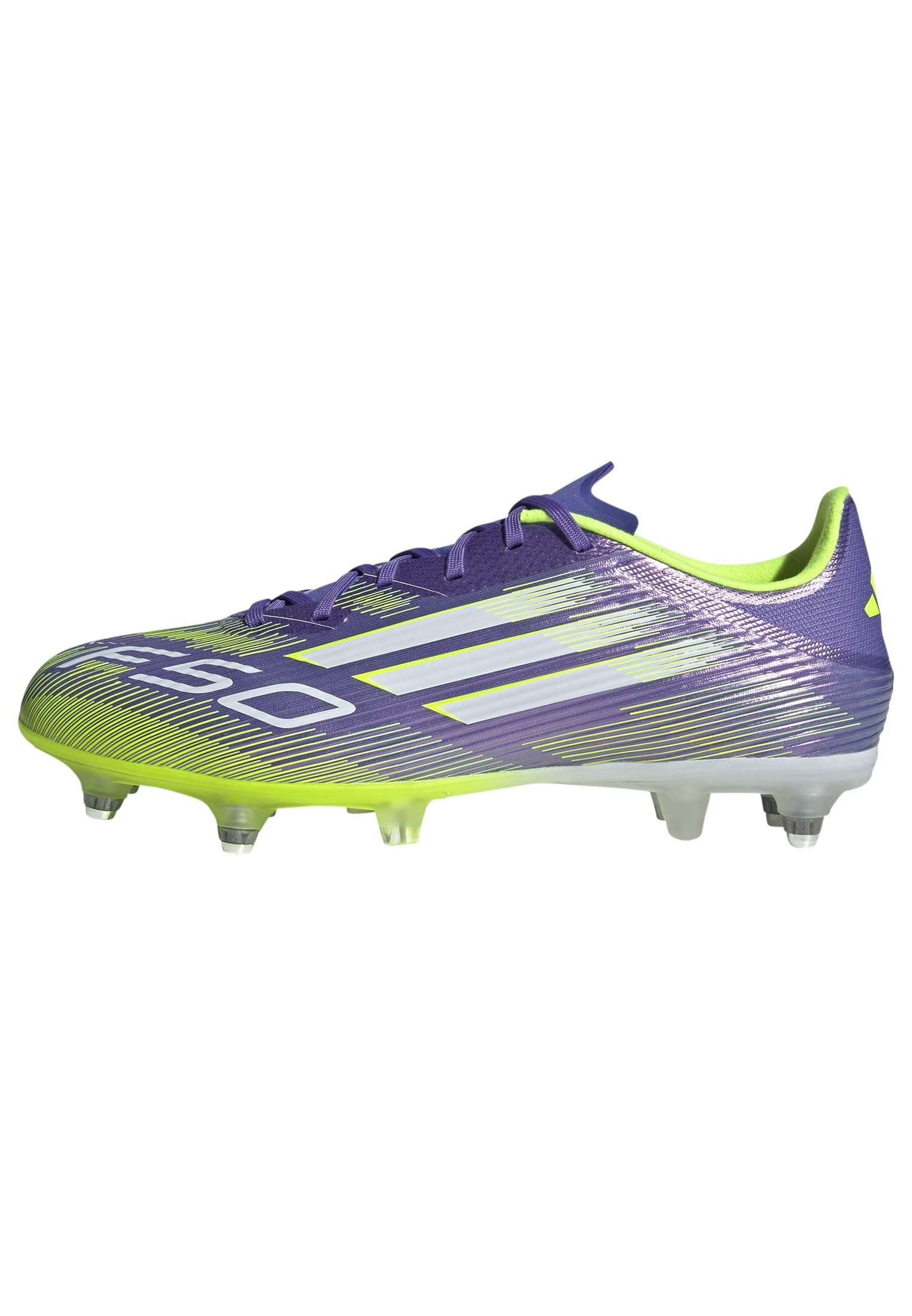 adidas Unisex F50 League Soft Ground Football Boots, Purple Rush/Cloud White/Lucid Lemon, 7.5 UK
