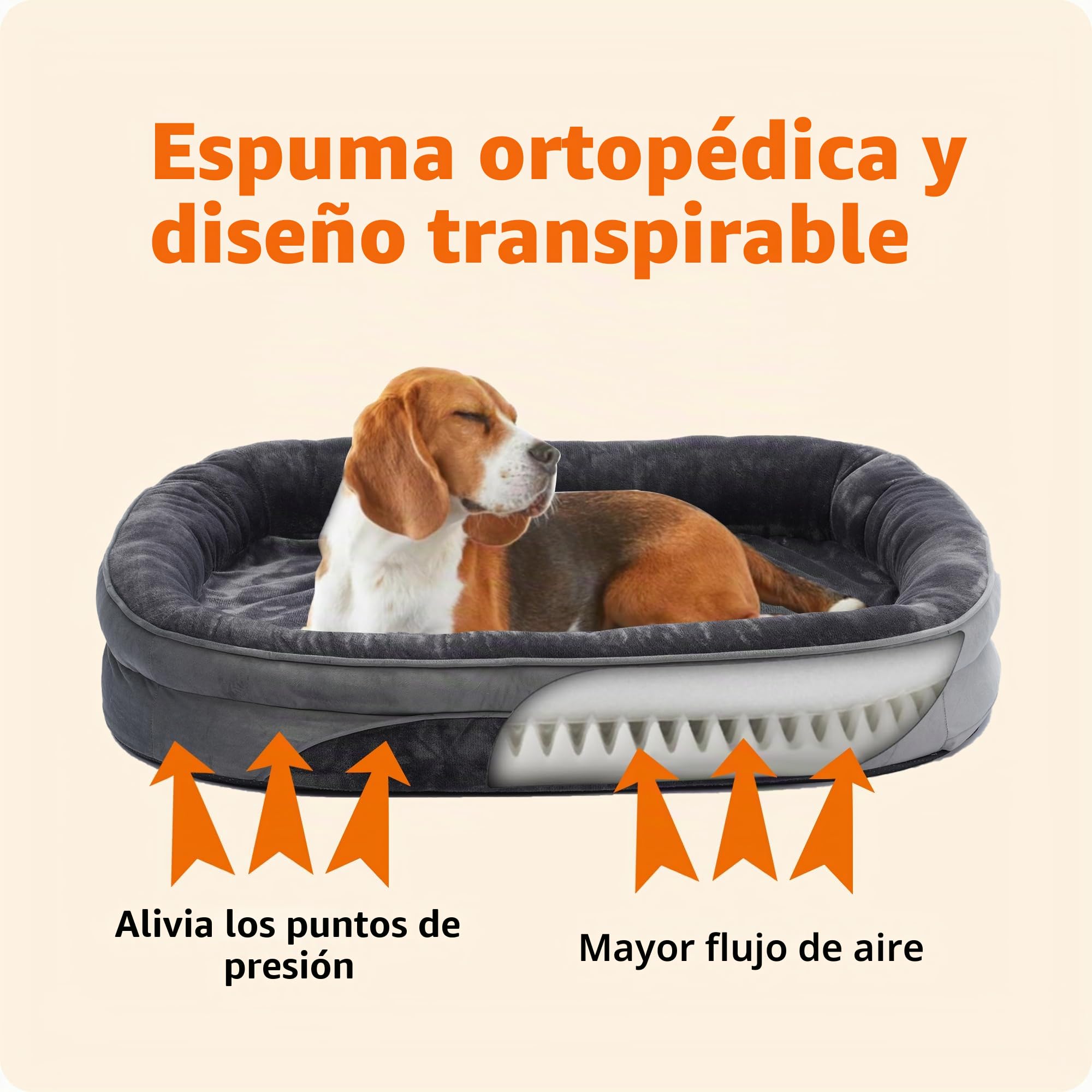 HMTOPE Cama ortopédica para perros, sofá para perros, cojín cervical de cuatro lados, base antideslizante, cesta para perros, extraíble y lavable, perros medianos y grandes, 106 x 79 x 17 cm, gris