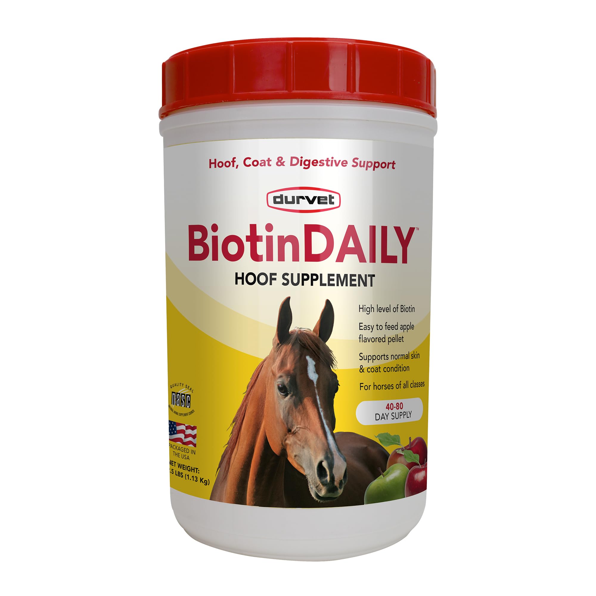 Durvet Biotin Daily horse hoof care supplement 2.5 lb apple flavored pellets