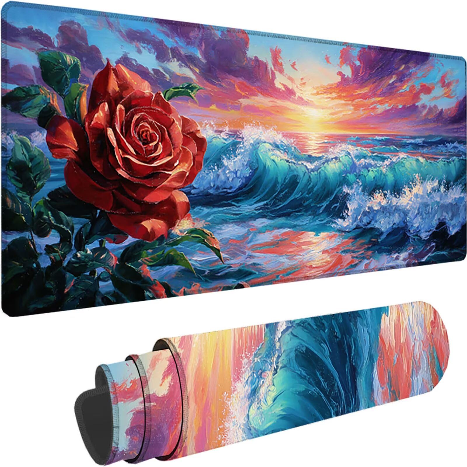 Azul Alfombrilla Ratón XXL 1500x800x3 mm Grande Alfombrilla Ratón Gaming Olas del Mar Art con Bordes Cosidos Diseño, Base de Goma Antideslizante Mouse Pad para PC Gaming Protector Escritorio z-5674