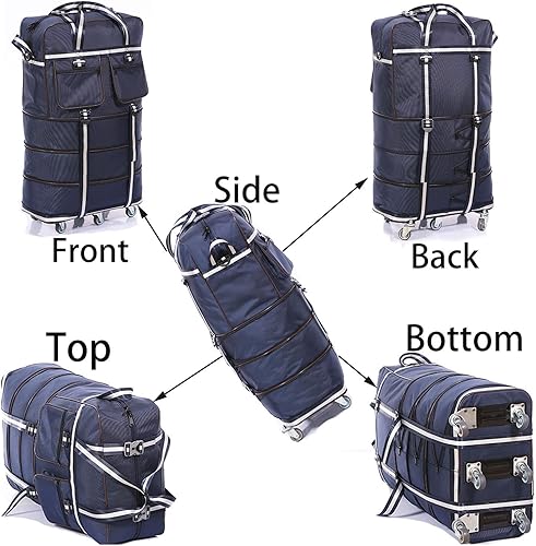 Miniatura 5 de ELDA Maleta plegable expandible con 6 ruedas silenciosas de TPR para viajes, maletas de gran capacidad para hombres y mujeres, Azul, Maleta plegable