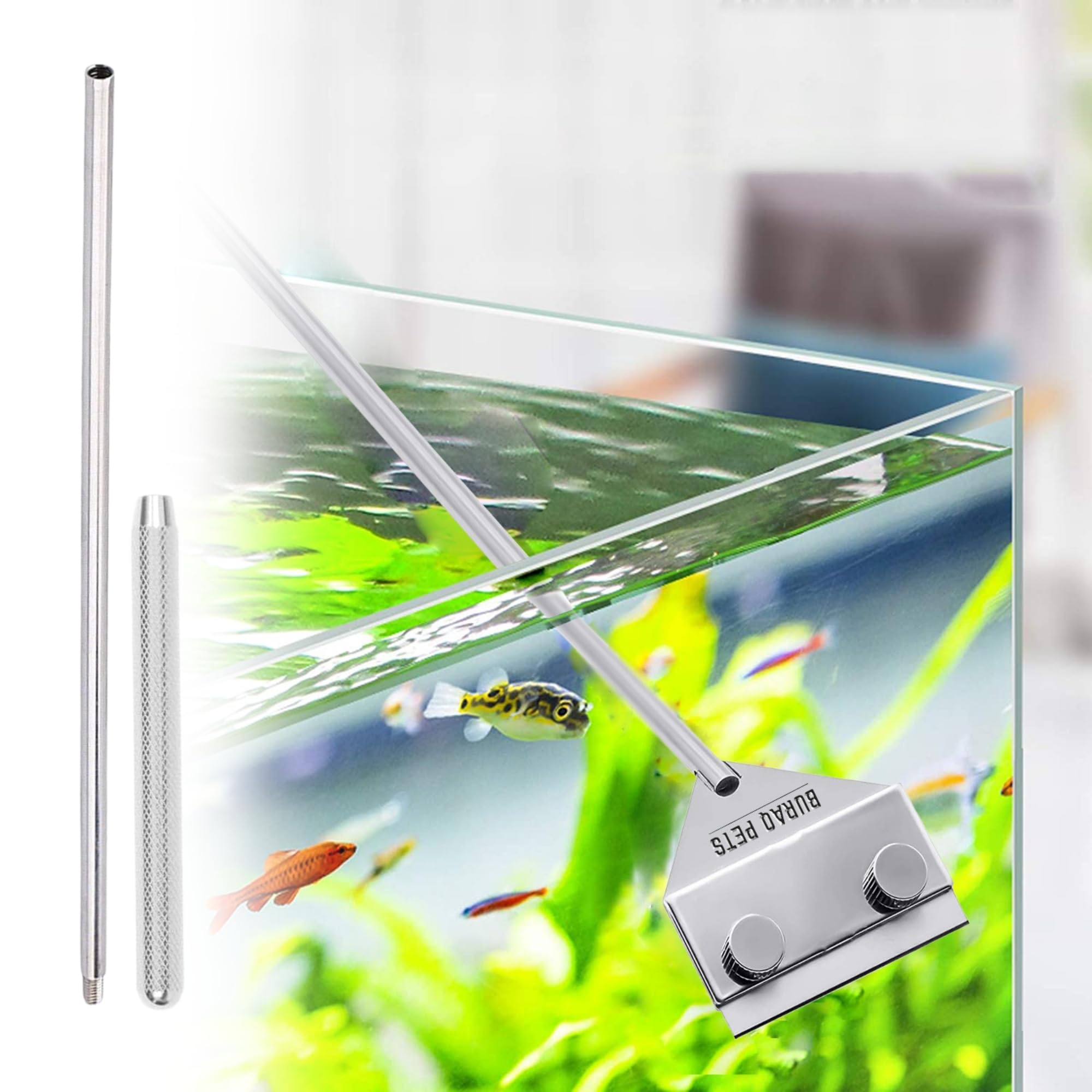 25 Inch Extendable Aquarium Algae Scraper – Stainless Steel Fish Tank Cleaner Tool with Anti-Slip Handle & Replaceable Blades for Freshwater, Saltwater & Planted Tanks