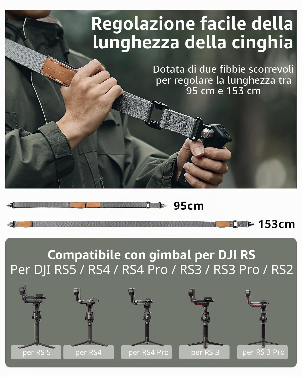 SMALLRIG Shoulder Strap Tracolla per Ridurre il Peso per DJI, Compatibile con Impugnatura a Tracolla per DJI RS 4/RS 4Pro/RS4Mini/RS3/RS 3Pro/RS3 Mini/RS2, con Fibbie a Sgancio Rapido QD - 4118C
