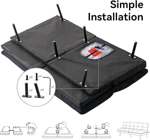 Miniatura 9 de Hcore Sofá cama futón, futón sin brazos, sofá cama pequeño de poliéster con respaldo dividido de espuma viscoelástica, sofá cama para espacios