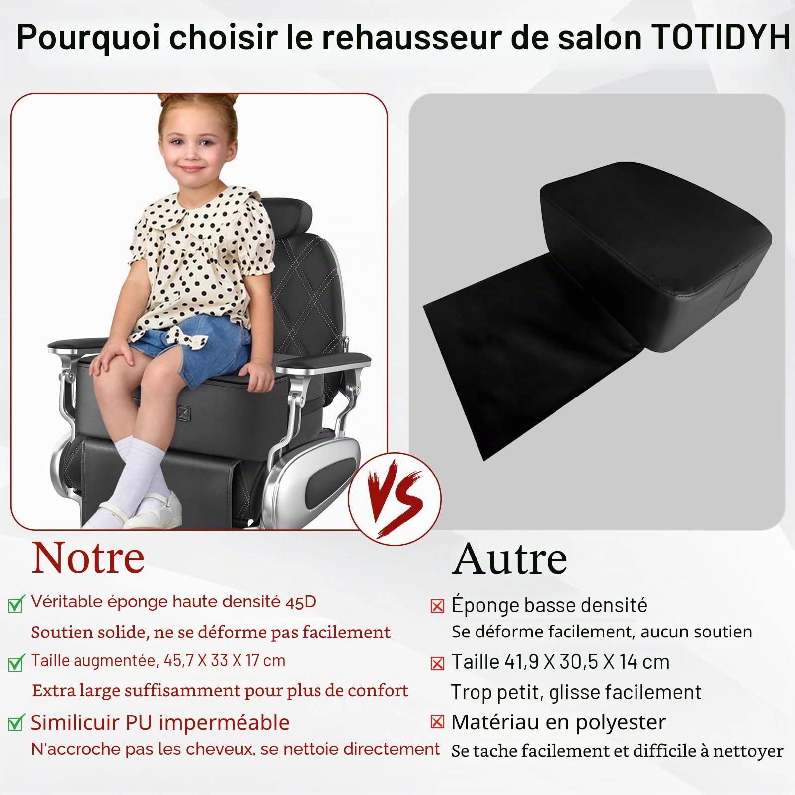 Siège rehausseur de salon de coiffure pour enfants - En cuir - Avec poignée - Pour salon de beauté et spa