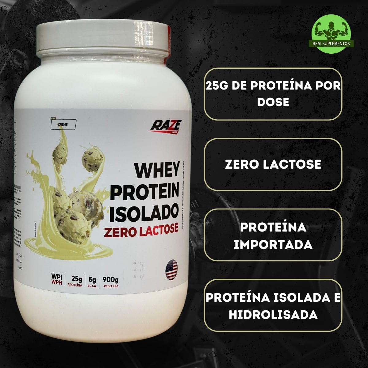WHITE LAB 20g 3個セット (1個売り12,000円) Whey Protein Isolado Zero Lactose, 900g, Raze Labs (900g, Creme