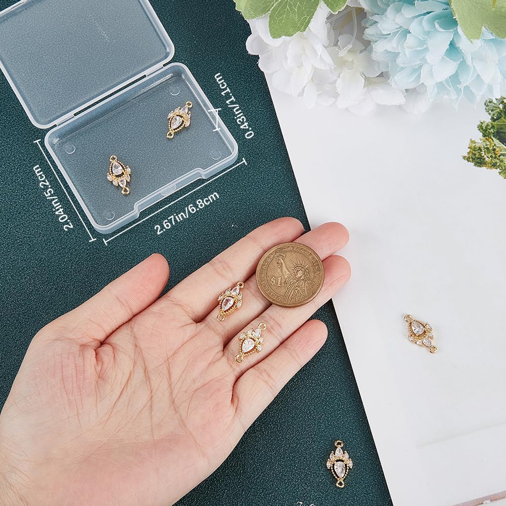 Beebeecraft 1 Box 8Pcs Cubic Zirconia Connector 18K Gold Plated Crystal Rhinestone Teardrop Link Charms for DIY Bracelet Necklace Jewelry Crafts Making Hole: 1.2mm