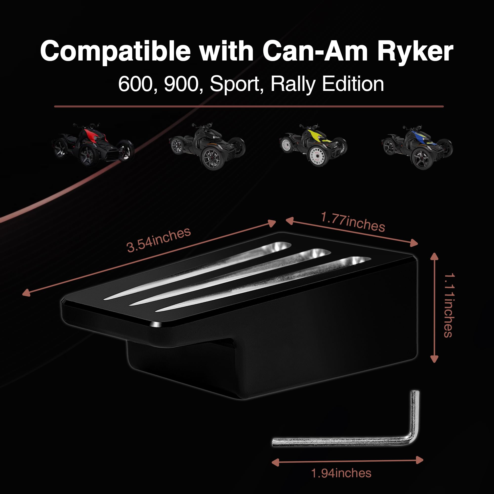 Größeres Bremspedal aus Billet-Aluminium für Can Am Ryker, Pedal-Fußbretter für Can-Am Ryker 600 900 Sport & Ryker Rally Edition alle Modelle Zubehör (schwarz)