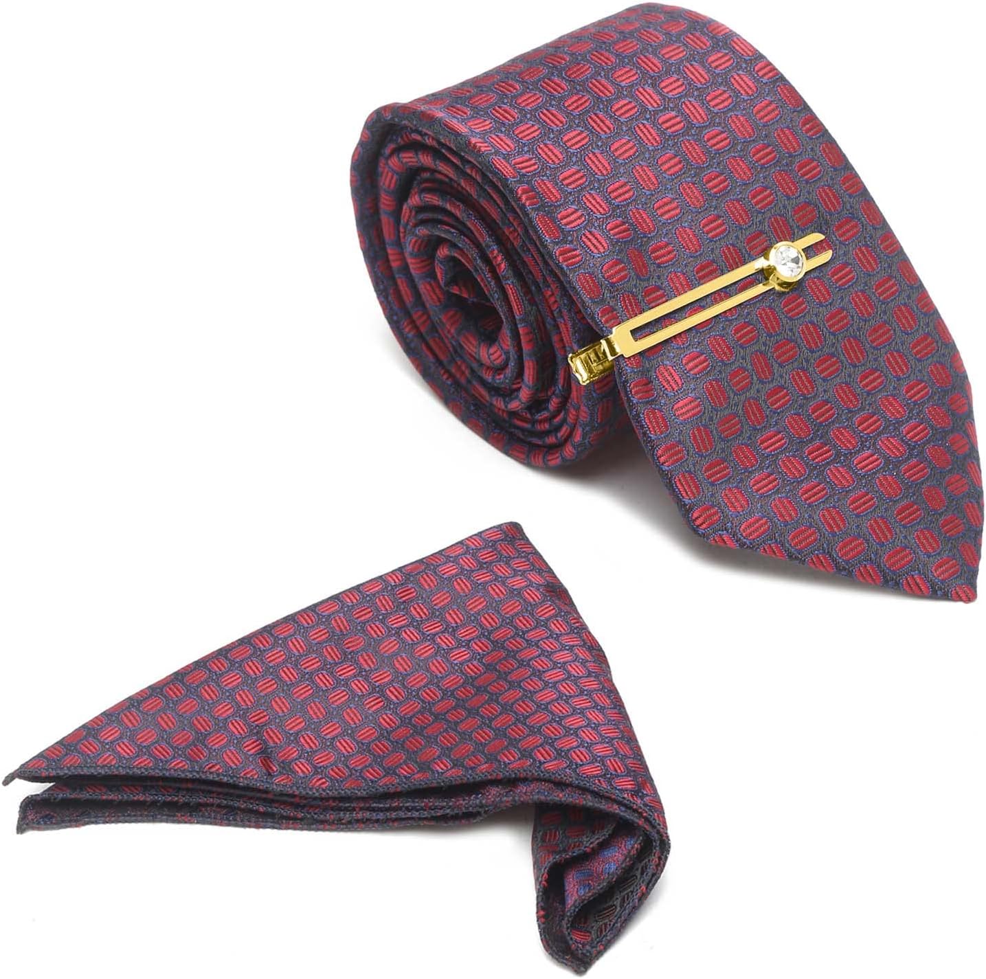 MUTAQINOTIMens Woven Premium Silk Necktie With Pocket Square and Golden Tie Pin (TEGP)