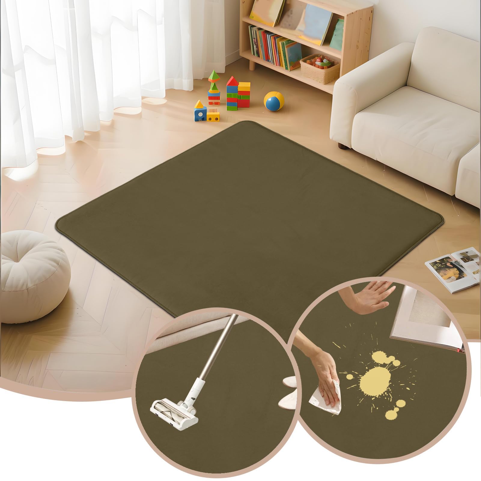 Tappetino da Gioco Bambini in Velluto di Corallo 50 x 200 cm Verde Militare