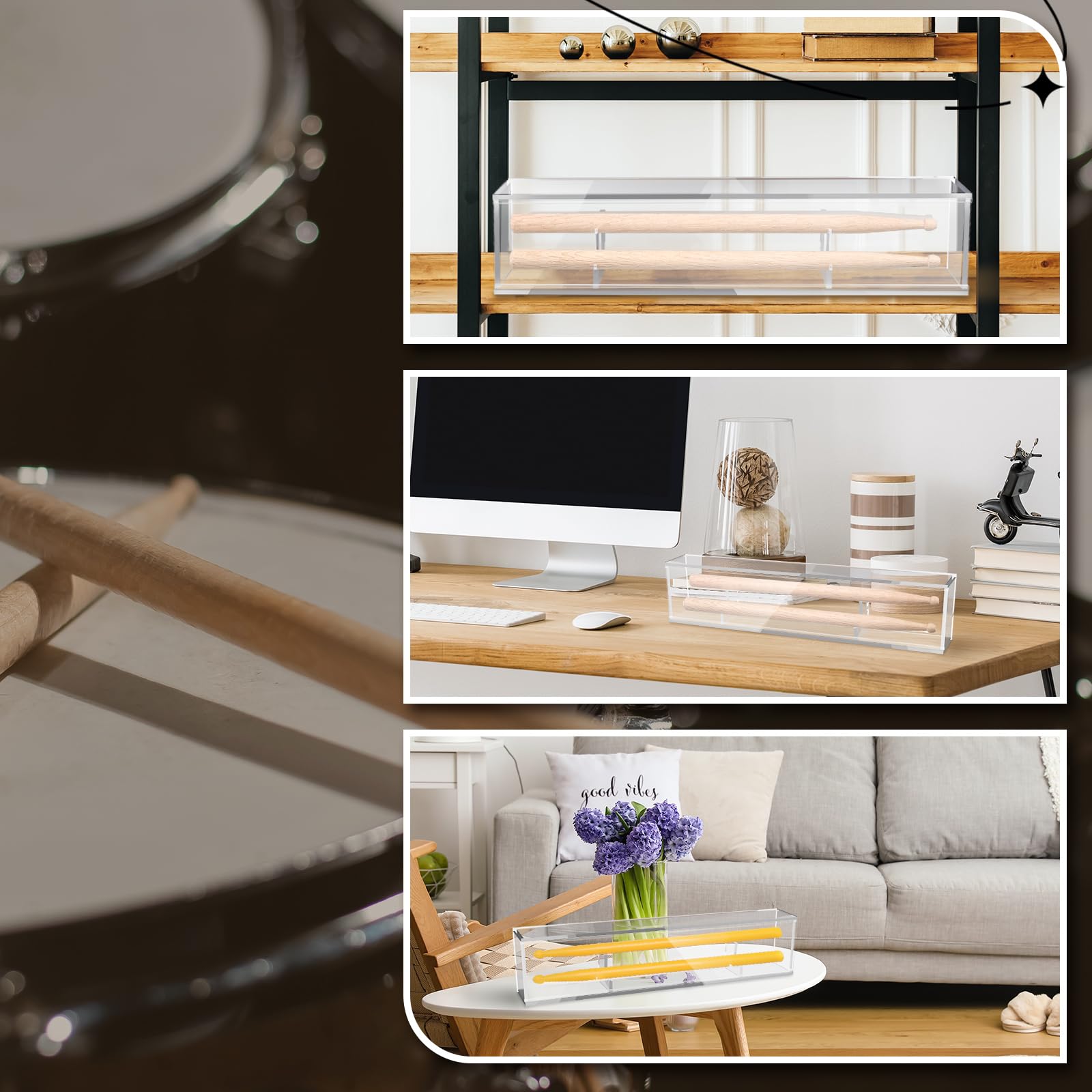 Silipull Drumstick-Vitrine, 45,7 x 5,1 x 8,9 cm, Doppel-Drumstick-Vitrine, Wandmontage, UV-Schutz, klares Acryl, für Sammler, Erinnerungsstücke, Geschenk, exquisite Souvenirs