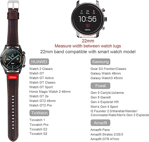 Miniatura 4 de Compatible con Samsung Gear S3 FrontierGalaxy Watch 1.811 inWatch 3 de 1.772 in, correa de repuesto de piel auténtica de liberación rápida para