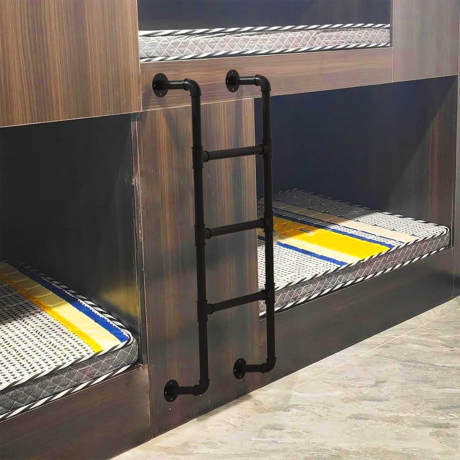 Échelle de lit superposé en fer forgé Noir stable pour dortoir moderne