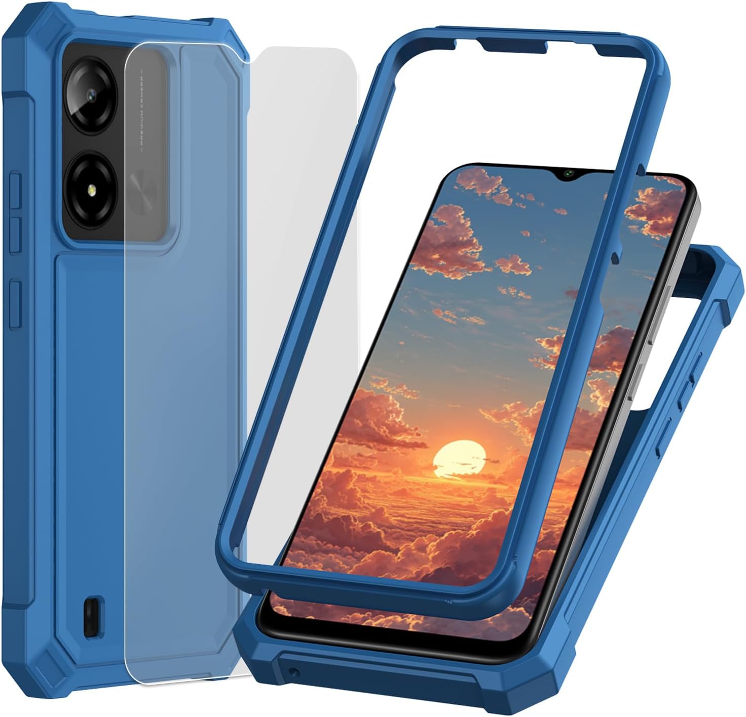 Ailiber for Cloud Stratus C8 Prime MC8B654B Cell Phone Cover, with Screen Protector, Dual Layer Protective, Shockproof Corner TPU Bumper, Silicone Back Heavy Duty Case-Blue