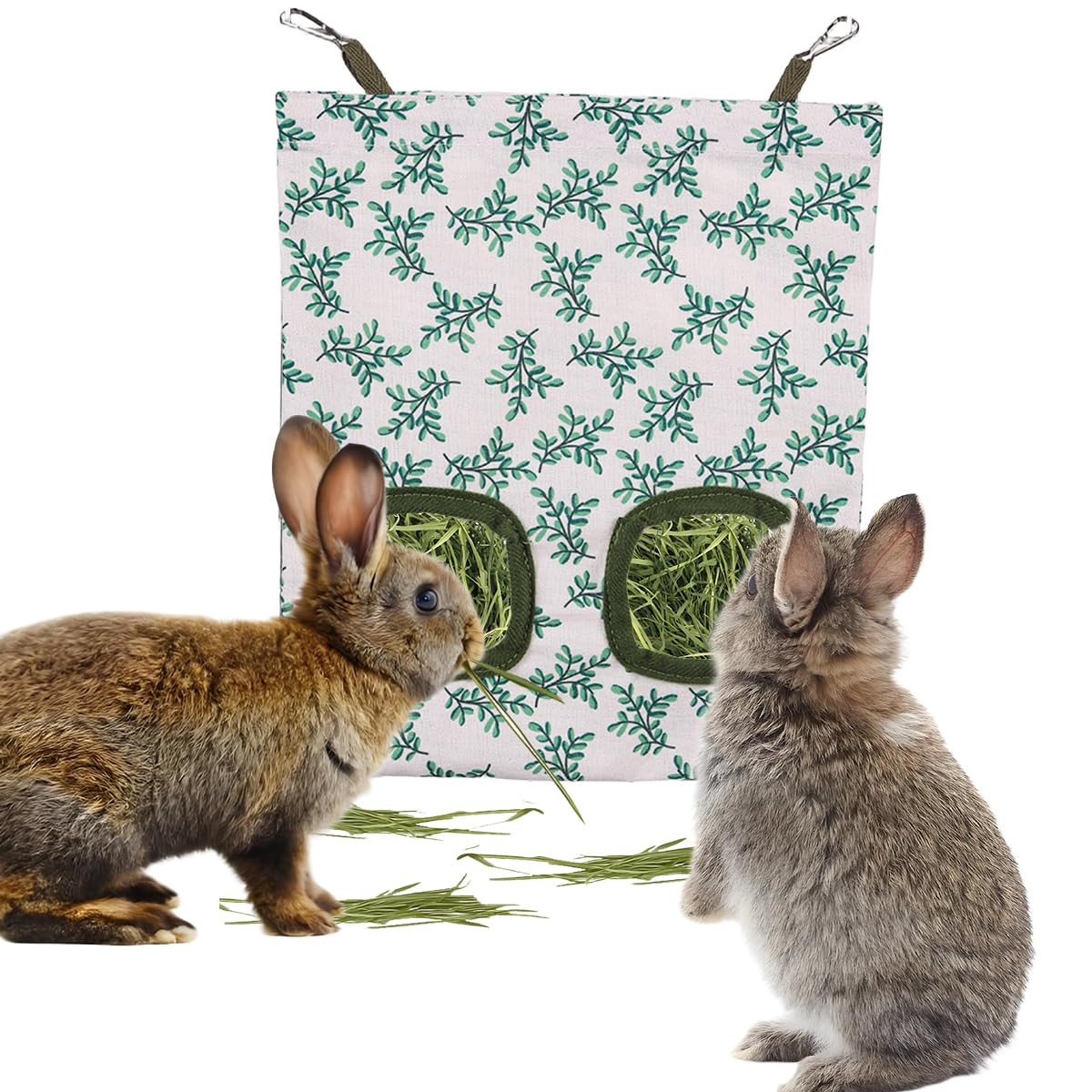 Rabbit Hay Feeder, Guinea Pig Hay Holder & Bunny Hay Feeder – Durable Hanging Hay Bag for Rabbits Chinchillas Guinea Pigs Bunnies – Chew-Resistant Hay Holder for Small Animals (Green)