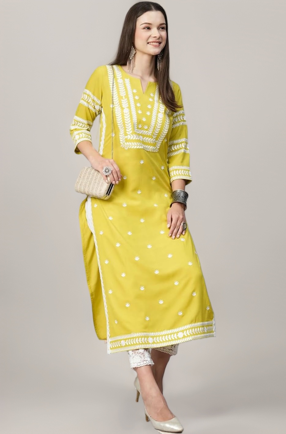 GoSriKi Women's Cotton Blend Straight Fit Straight Kurta