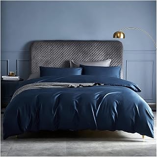 FXJ Wrinkle Stain Resistant Four Piece Bed Set Full/Queen King Satin Quilt/Duvet Cover Set Silky Satin Comforter Cover Set 4 Pieces with Fitted Sheets Queen Size Sheet Set (Blue a 200x230)
