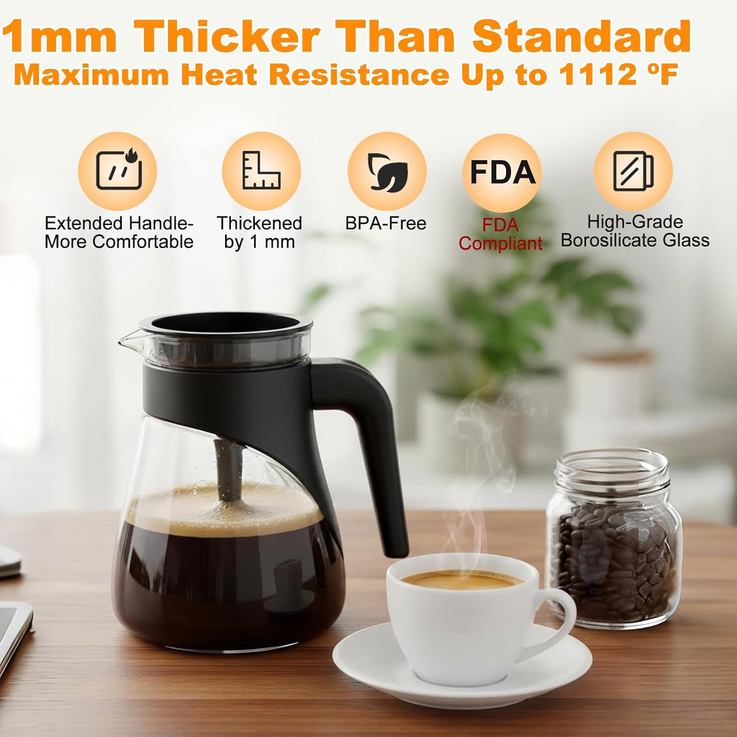 13-Cup Coffee Maker Carafe Replacement Pot Compatible with Ninja Coffee Maker CM300 CM371 CM400 CM401 CFP101 CFP301 CFP307 CP301 CF091 CFN601, Glass Coffee Pot with Brew-Through Lid & Sturdy Handle