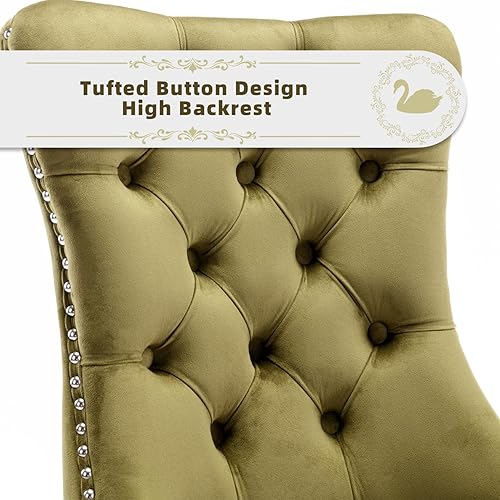 Miniatura 7 de Juego de 2 sillas de comedor tapizadas de terciopelo, sillas laterales de cocina de estilo moderno con ribete de cabeza de clavo y patas de madera,