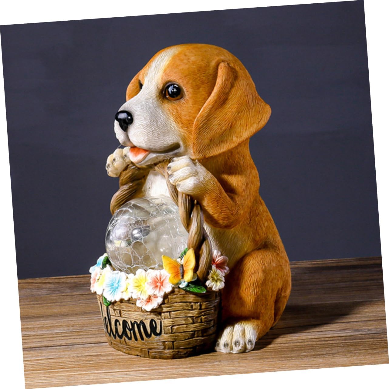Basket Garden Decor Outdoor Resin Adornment with Solar Light Durable Lawn Ornament for Patio and Garden Dog Lovers