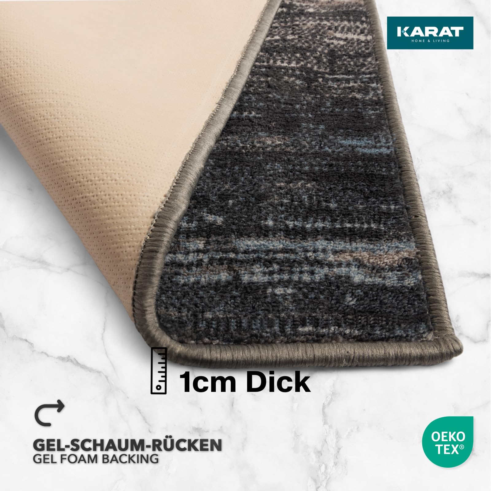 KARAT Tapijtloper voor keuken, hal en woonkamer, keukenloper, antislip, modern vloerkleed voor woonkamer en slaapkamer, per meter, op maat, oranje-grijs, 80 x 300 cm (Calama