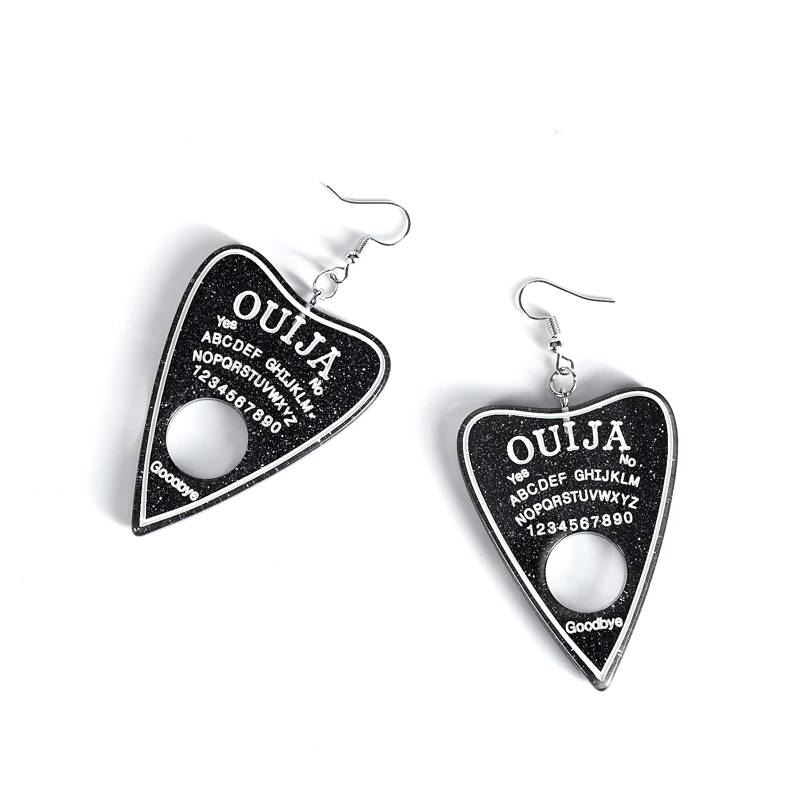 Women Earrings Ouija Board Planchette Earrings Flatback Black Glitter Resin Dangle Charms Fashion Goth Drop Earrings For Women Jewelry French Ear Hooks Gift 1Pair