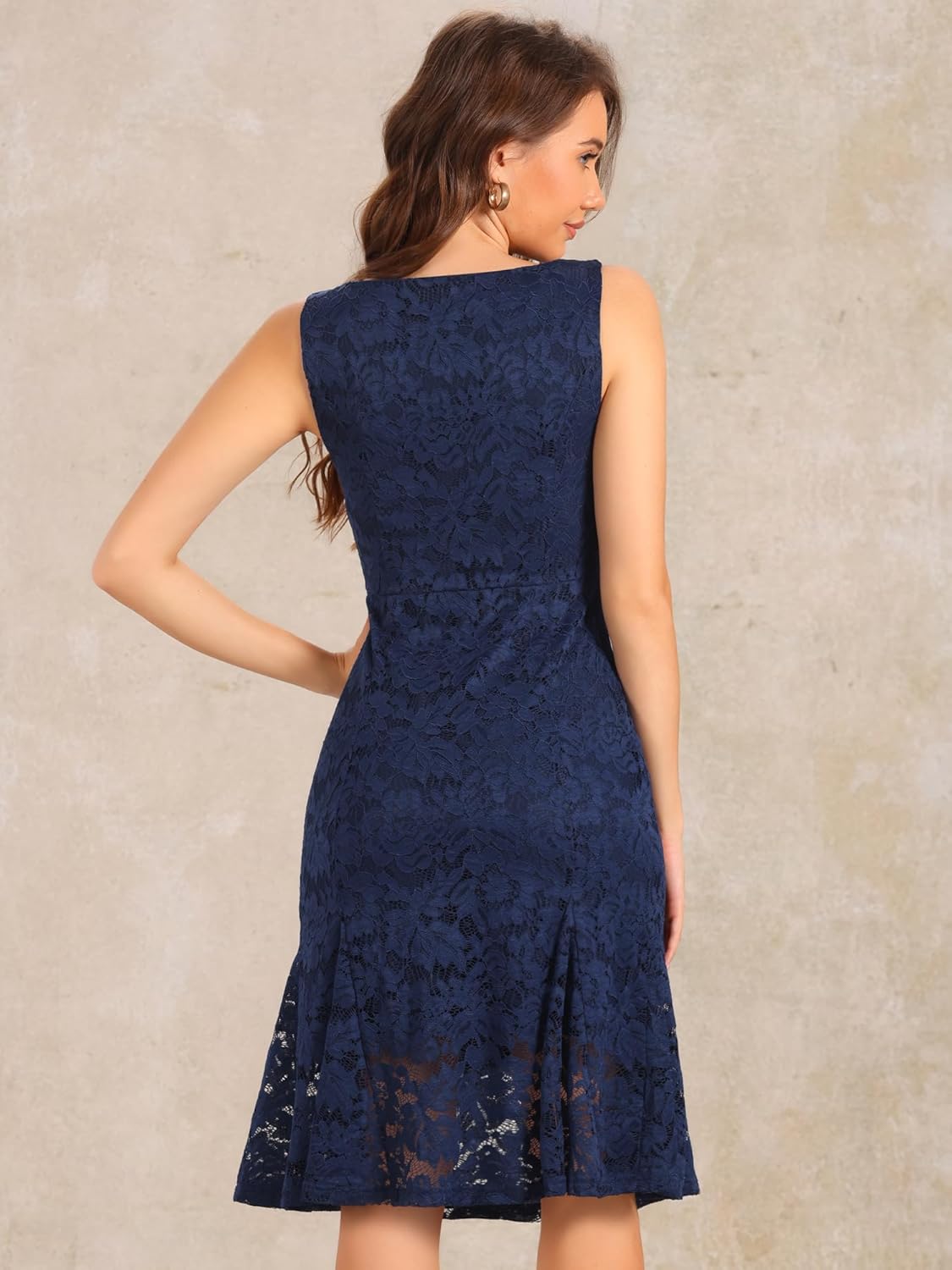 Allegra K Lace Dress for Women's Cocktail Boat Neck Sleeveless Evening Sheath Dresses - Image 3