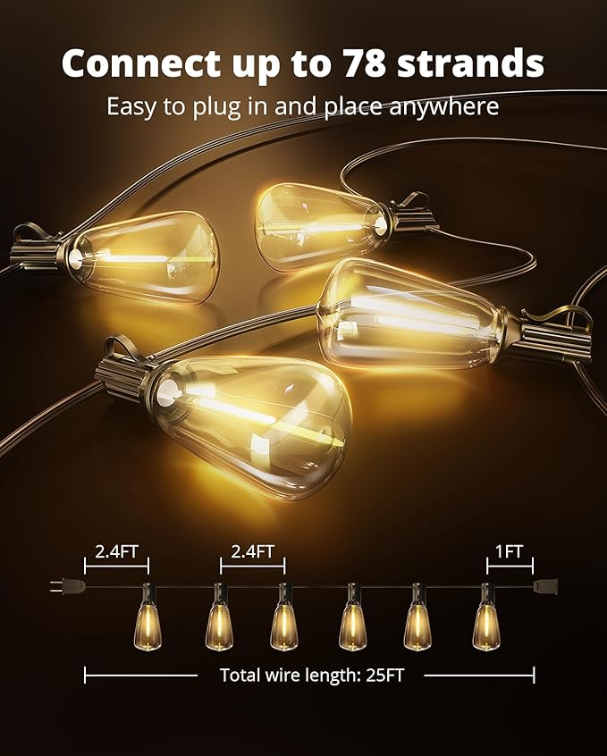 VIPAR Luces de Cadena LED Exterior 25FT IPX5 con 11 Bombillos ST38 miniatura 5