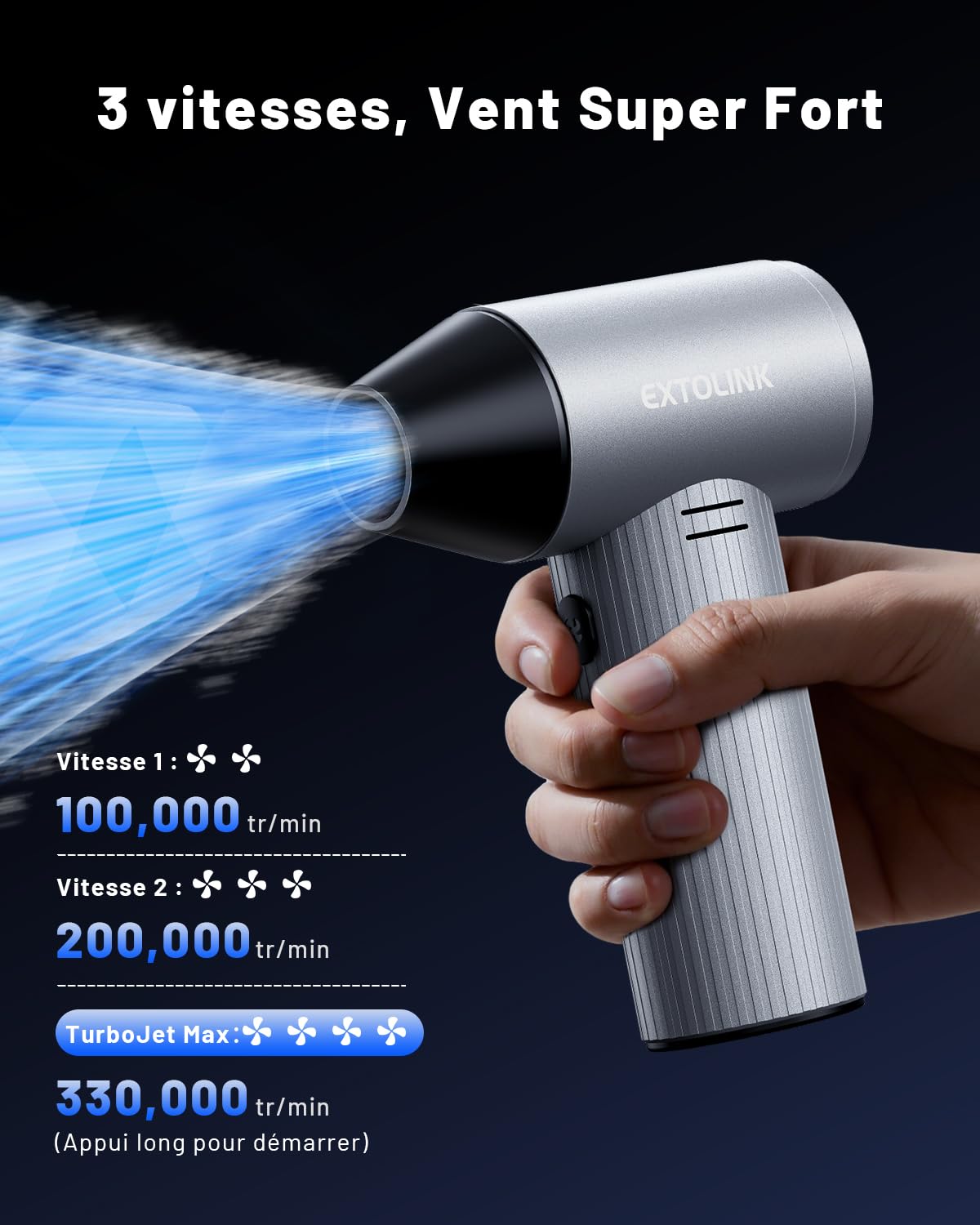 L7 Souffleur Air Comprimé, 330000 TR/Min Souffleur 7500mAh Batterie | avec 360° Dissipation Chaleur, Mini Souffleurs sans Fil Puissant avec kit de Nettoyage pour Hôte, PC, Clavier