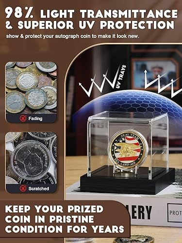 Miniatura 9 de JupDec Estuche de exhibición de discos de hockey acrílico transparente con base de madera, soporte de exhibición de recuerdo de autógrafo