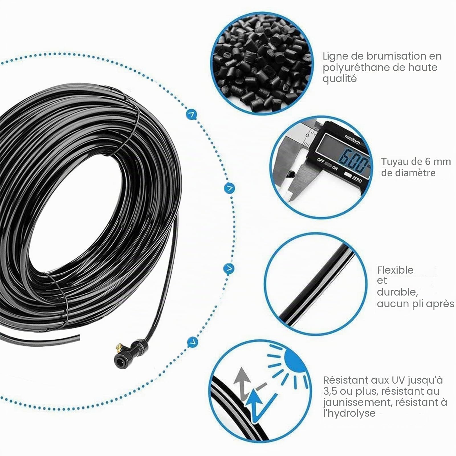 Brumisateur terrasse exterieur Kit avec pompe, Tuyau d'arrosage pour serre de jardin, Système de brumisation d'extérieur automatique ligne de brumisation + buses de brume + adaptateur en laiton ( Size