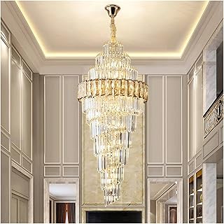 Branch Shaped Chandelier Villa Hollow Long Chandelier Duplex Staircase Light Luxury Exhibition Hall Lighting Crystal Light,Chandeliers, 60xH140CM, Gold, jq-842