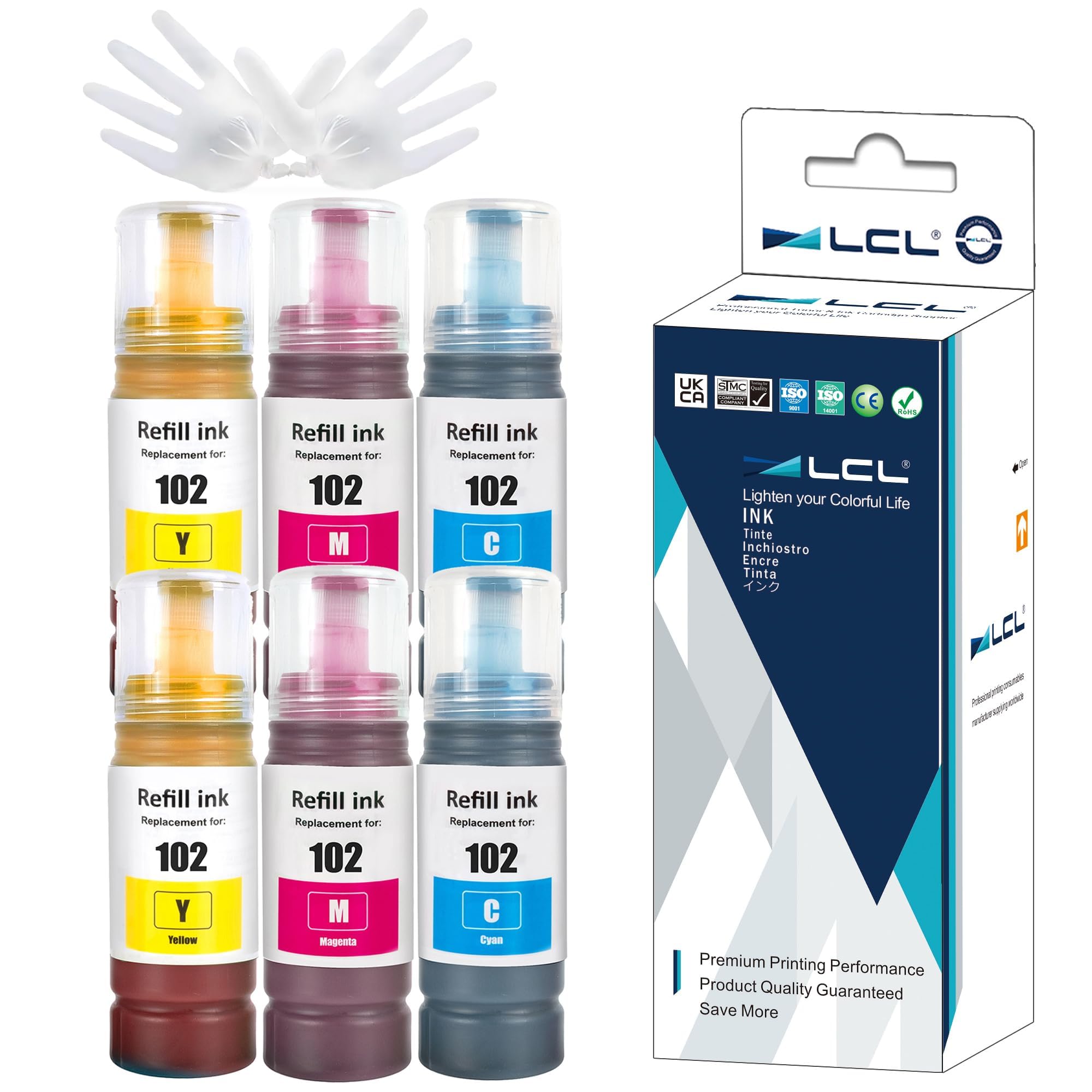 LCL Encre Compatible EcoTank Multipack 6Pcs 2N2B2Y Compatible avec Epson ET-2700/ET-2750/ET-2850 - Encre Haute Capacité 