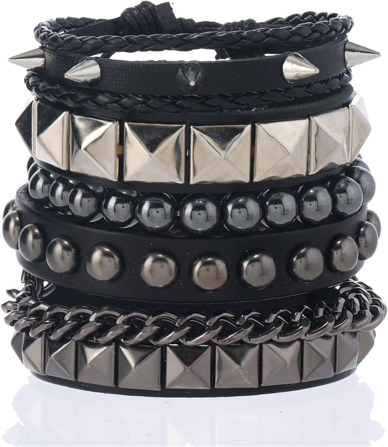 4Pcs Punk Gothic PU Leather Rivet Spike Studded Bracelet set Rock Biker Rocker Strap Cuff Wristband Bracelet for Men Women Hip Hop Stackable Unisex Jewelry Gift