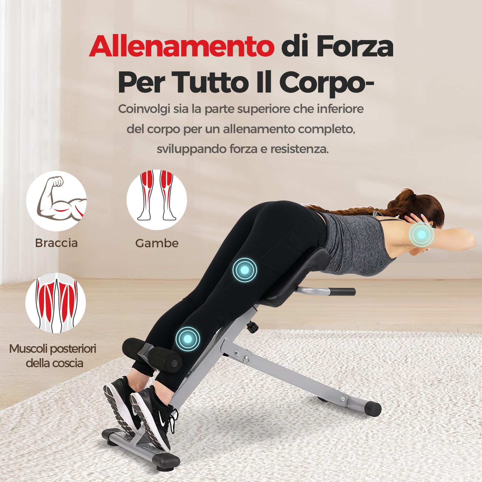 Sunny Health & Fitness Panca Hyperextension Roman Chair Pieghevole con Estensioni Schiena, Panca Addominali per Glutei e Addome, Inclinazione Regolabile e Attrezzatura Multifunzionale Robusta