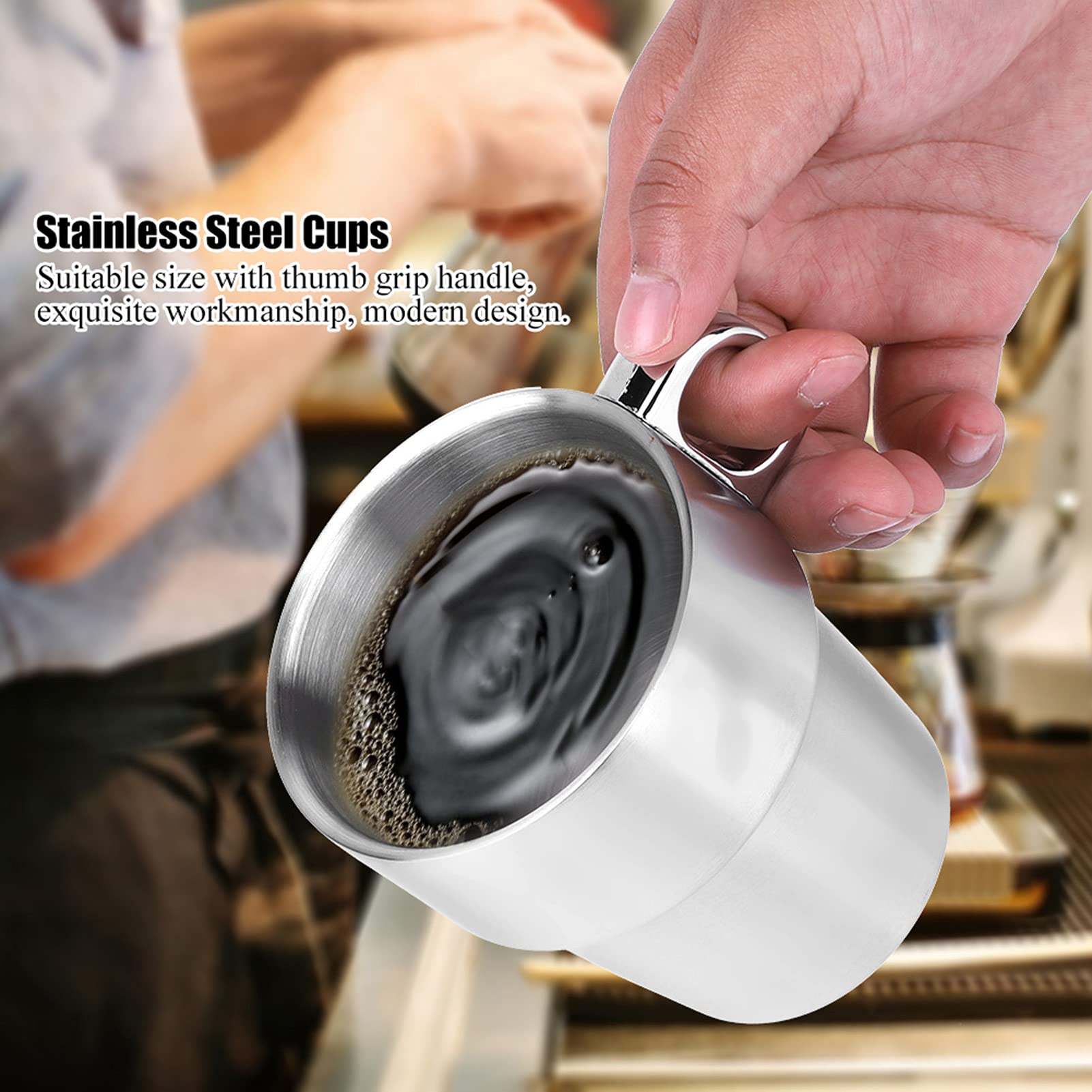 Juego de 6 Tazas de Café con Aislamiento de Tazas de Espresso de 10 oz, Tazas de Café de Acero Inoxidable, Taza de Café Apilable con Asa Y Estante para Tazas