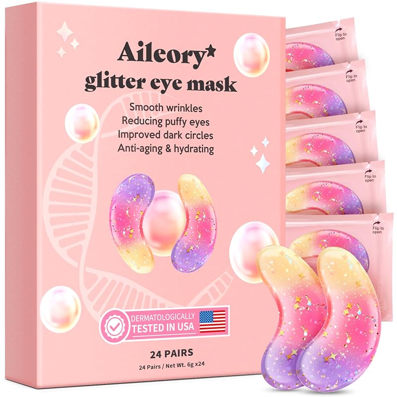 AILEORY Adesivos em Gel para a Região dos Olhos com Glitter em Três Cores, 24 Pares