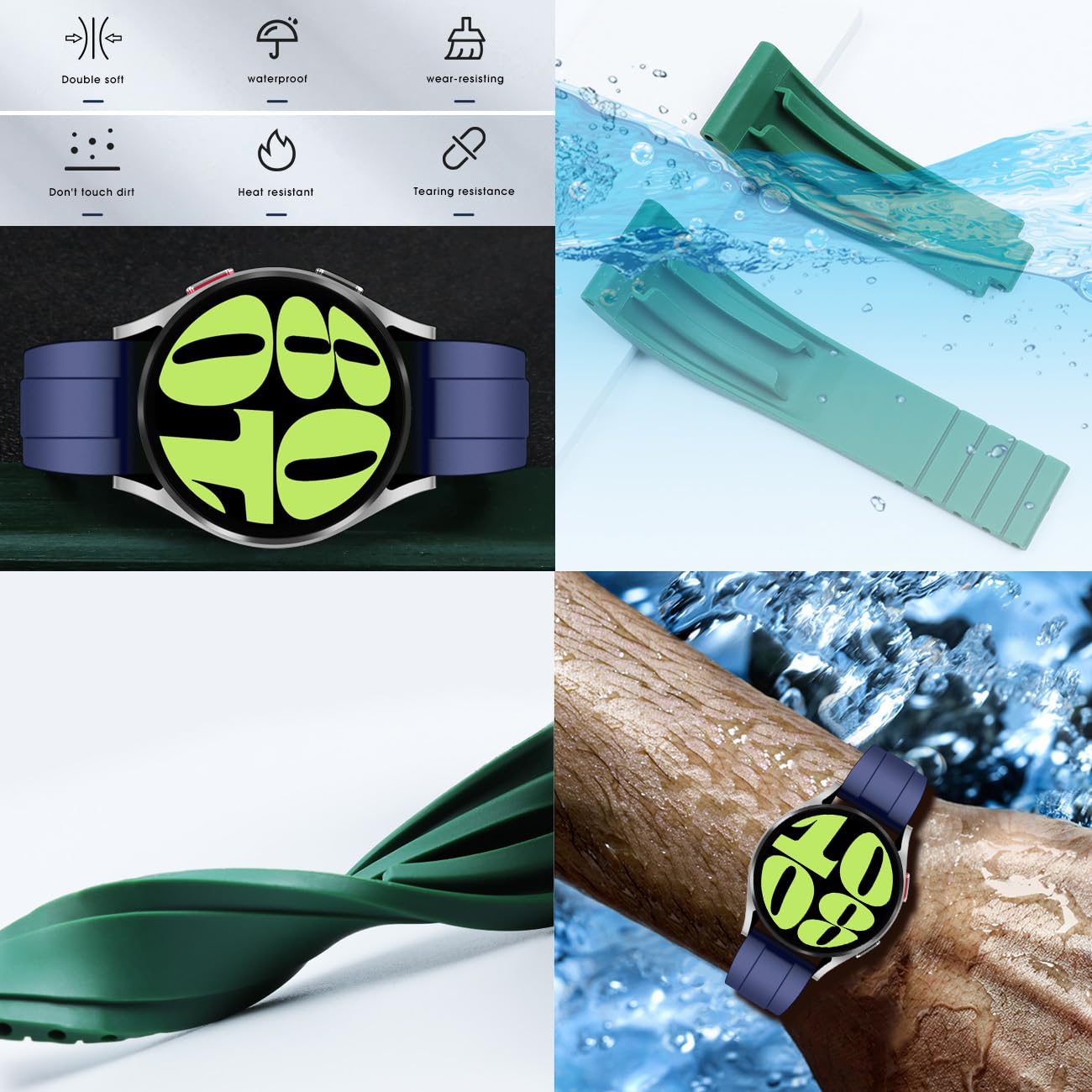 Juntan Cinturino in gomma compatibile con Galaxy Watch 7 6 5 4 40/44 mm, FE 40 mm, Galaxy Watch 5 Pro Band 45 mm, Watch 6 4 Classic Band 42/46/43/47 mm, cinturino sportivo in silicone TPU da 20 mm per