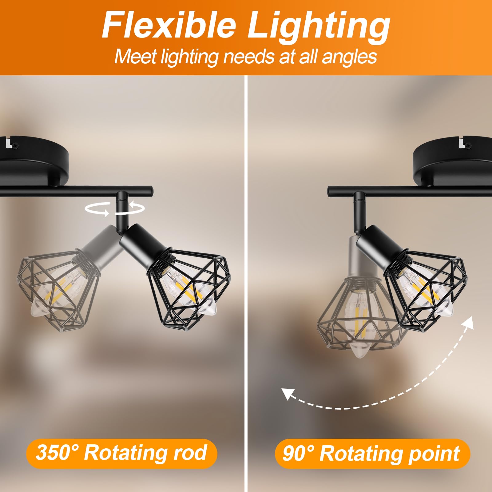 Plafondspots 1 spot, LED plafondlamp interieur plafond E14 fitting, plafondlampen met ronde voet, 350° draaibare LED plafondspot, zwart (zonder lampen